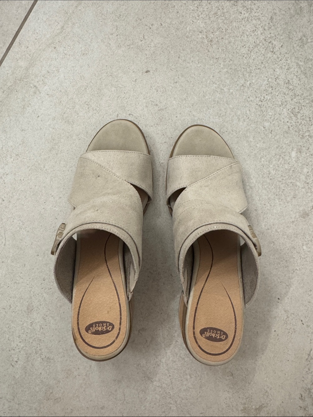 Dr. Scholl's Beige Suede Cross-Band Slide Mules